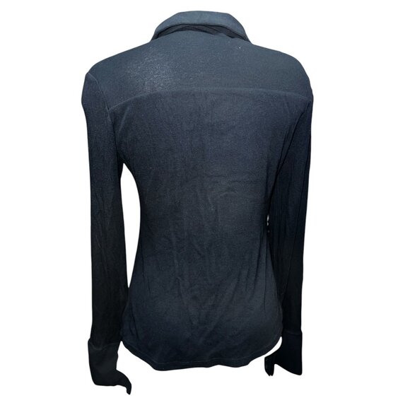 OGL Soft Ribbed Long Sleeve Collared Half Button Cuff Sleeve Blouse Sz XL Womens - Picture 10 of 13